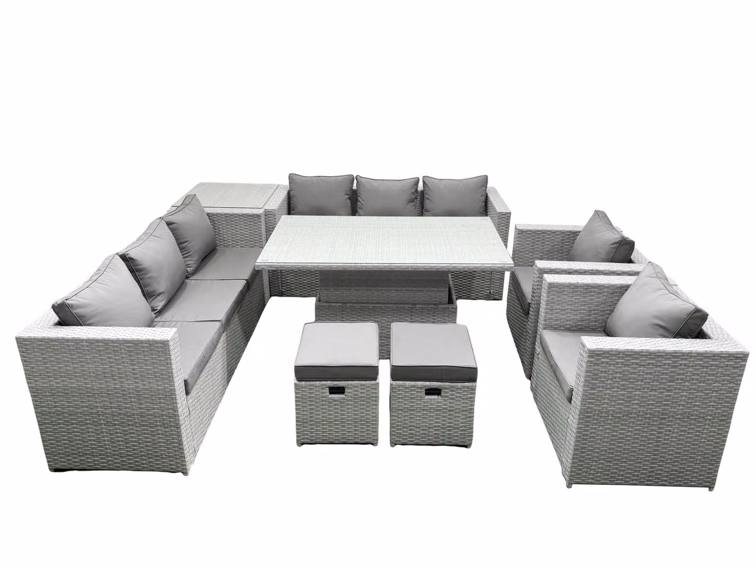 Fimous Rattan Garden Furniture Set in Light Grey with Height Adjustable Lifting Table, 3-Seater Sofa, Coffee Table and Ottoman – 2