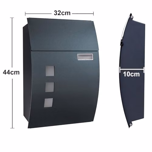 ATEK Waterproof Wall Mounted Mailbox with Viewing Window and Nameplate, Black, H 45 cm x W 32 cm x D 10 cm – 2