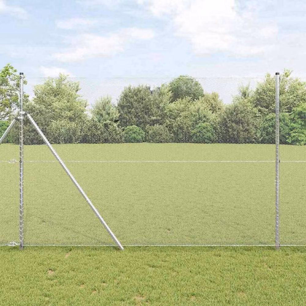 Berkfield Home Hexagon Fence in Silver Galvanised Steel, H: 160 cm, L: 10 m – 2