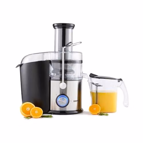 Geepas 800W Centrifugal Juice Extractor in Silver and Black with Stainless Steel Body, 75mm Wide Mouth, 2 Speed and Pulse Functions – 1
