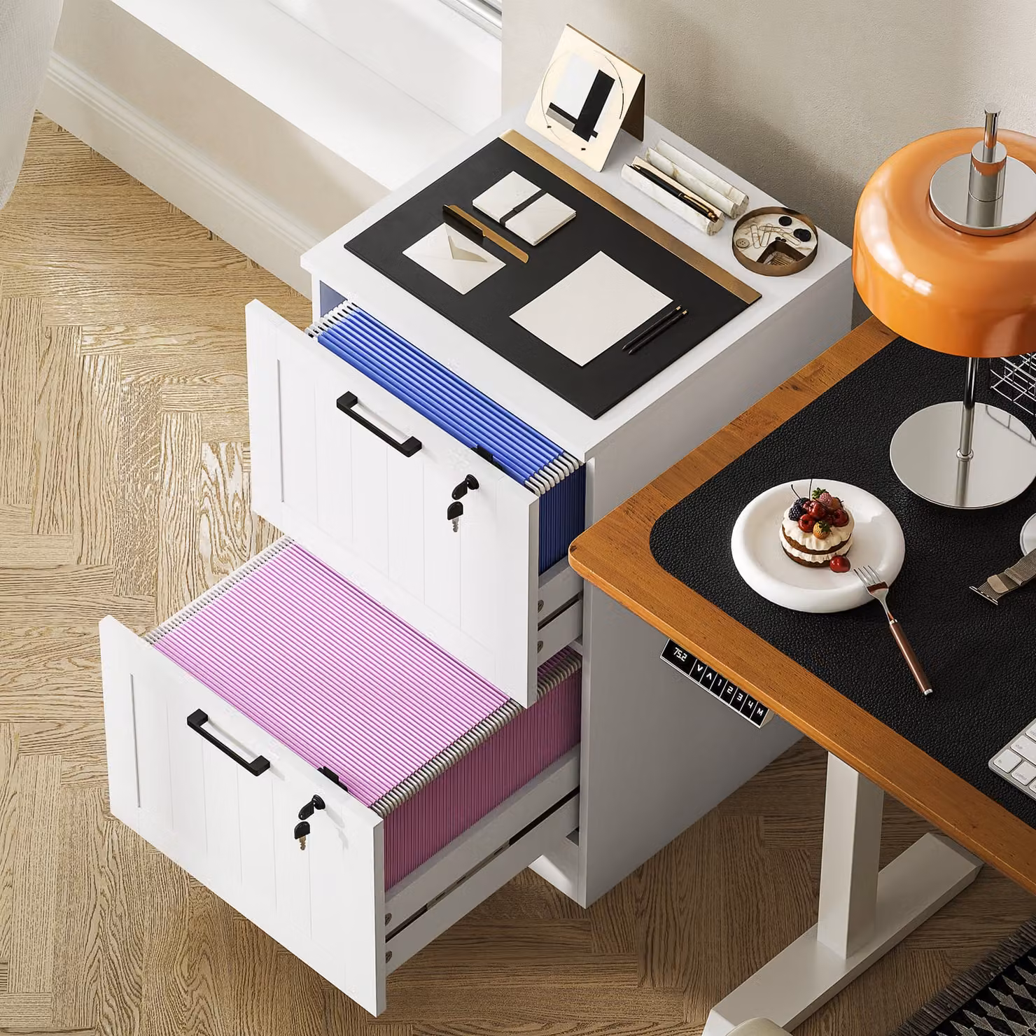 HOMCOM 2 Drawer White Filing Cabinet with Lock and Adjustable Hanging Bars for A4 and Letter Size Files – 5
