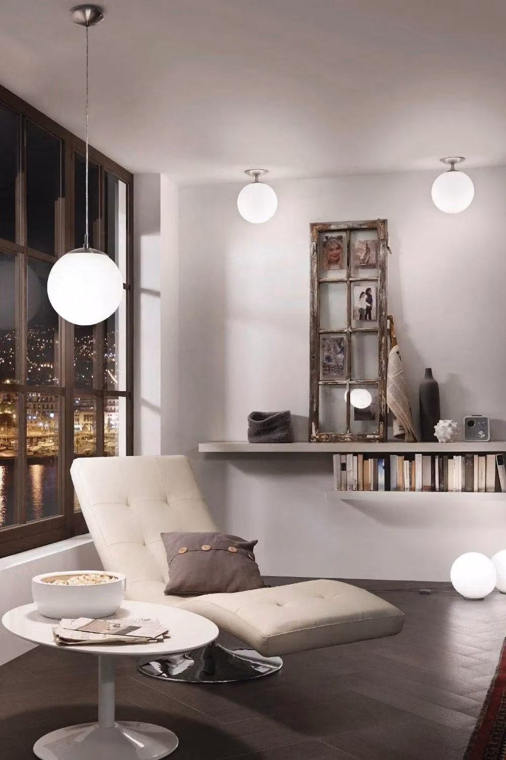 Eglo Rondo Scandinavian Glass and Metal Sphere Pendant Light in White and Silver, Diameter: 25 cm – 4