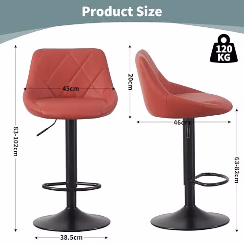 mcc direct Stanley Set of 2 Red Faux Leather Swivel Bar Stools with Backrest and Metal Base – 3