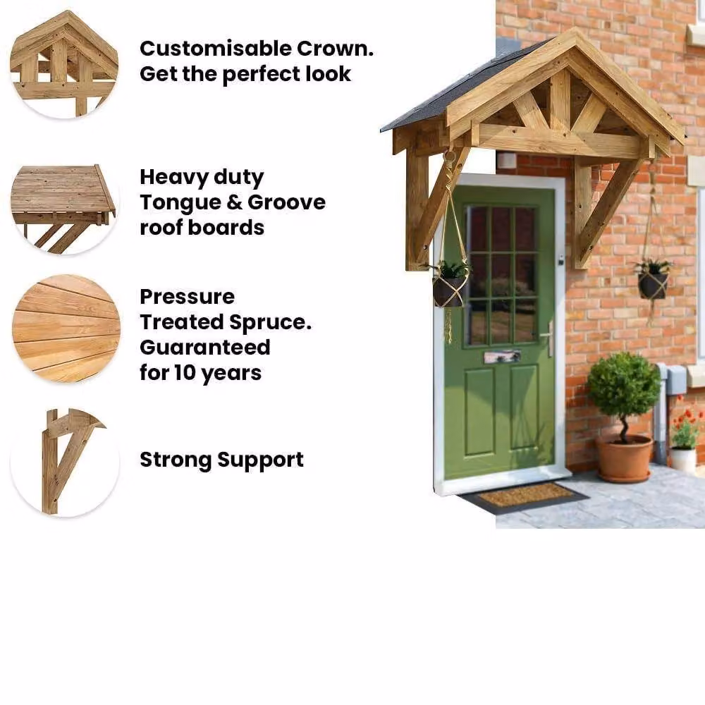 Dunster House Wooden Porch Canopy with Apex Roof in Brown – 2
