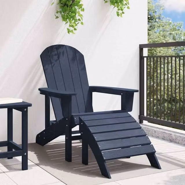 Berkfield Home Classic Adirondack Chair with Footrest in Navy Blue HDPE – 1
