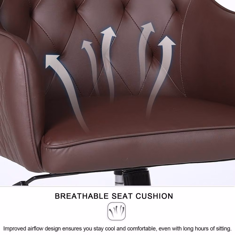 FURNITURE ONE Brown Synthetic Leather Swivel Task Chair with Adjustable Height – 4