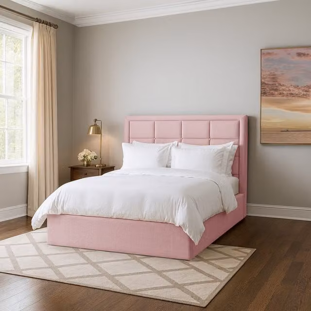 Desire Deco Arko Pink Velvet Upholstered Storage Bed with Drawers, W/D/H: 200 x 200 cm