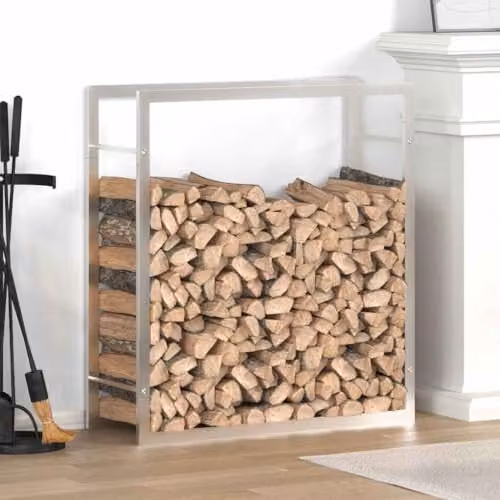 vidaXL Silver Stainless Steel Freestanding Firewood Rack, W/D/H: 80 x 28 x 86 cm – 2