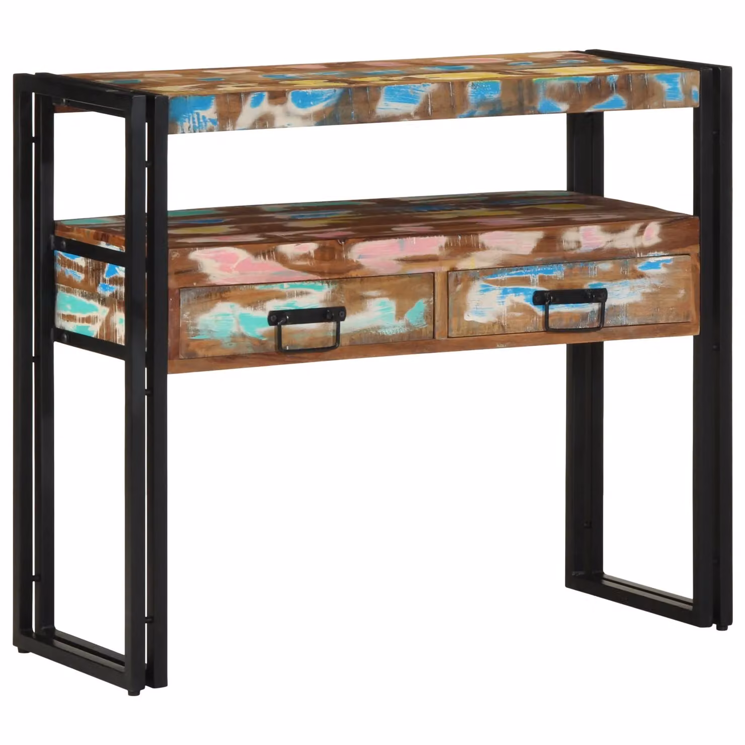 Berkfield Home Multicolour Nested End Tables in Brown, Made from Solid Reclaimed Wood and Metal, W/D/H: 90 x 33 x 75 cm – 2