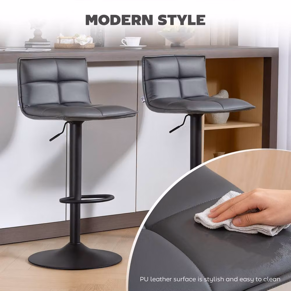 STILVORA Set of 2 Grey Swivel Bar Stools with Synthetic Leather and Metal Base – 4