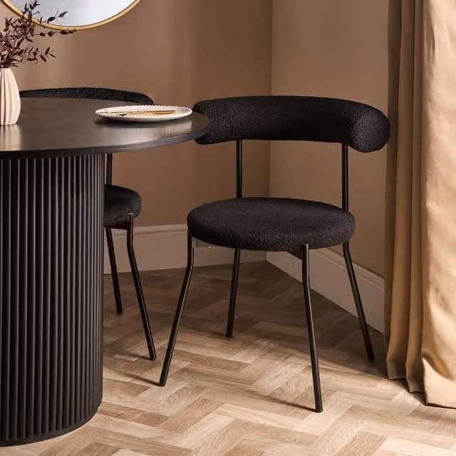 OHS Modern Boucle Accent Dining Chair with Padded Seat and Black Metal Legs – 1