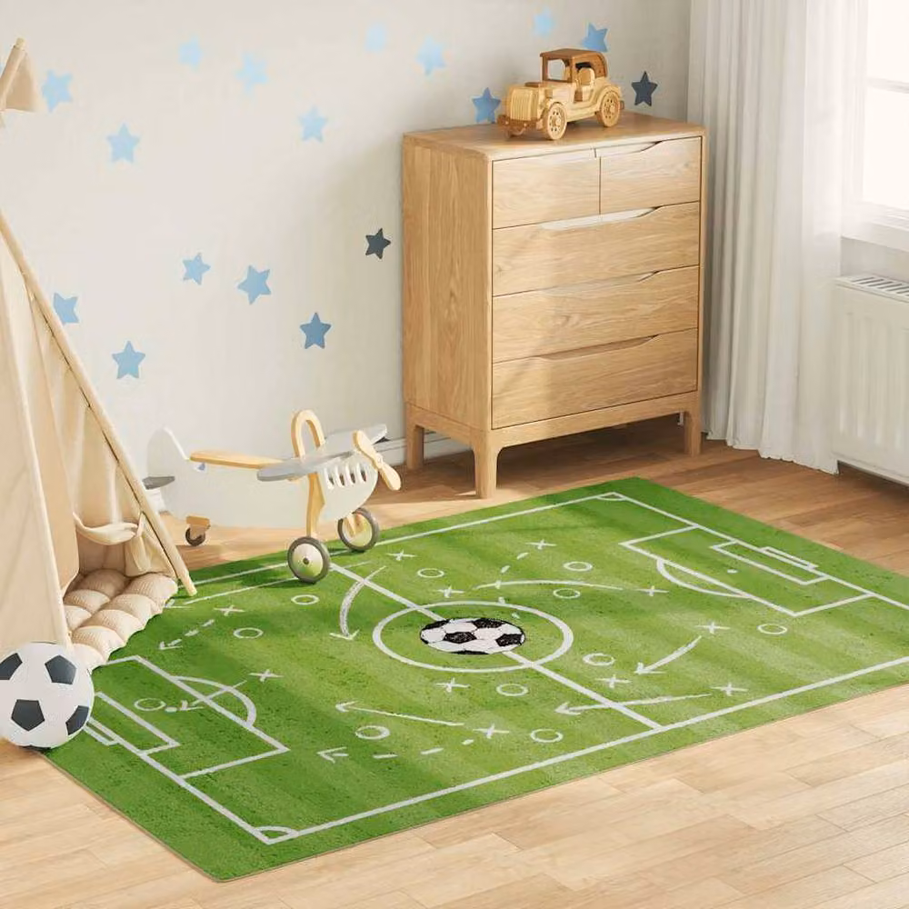 Berkfield Home Kids Football Field Rug, Green, Diameter: 160 cm – 2