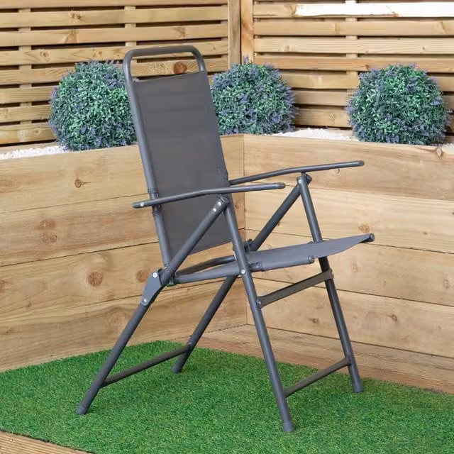 Samuel Alexander Set of 4 Grey Textilene Multi-Position Outdoor Garden Chairs with Armrests W/D/H: 89 x 41 x 40 cm