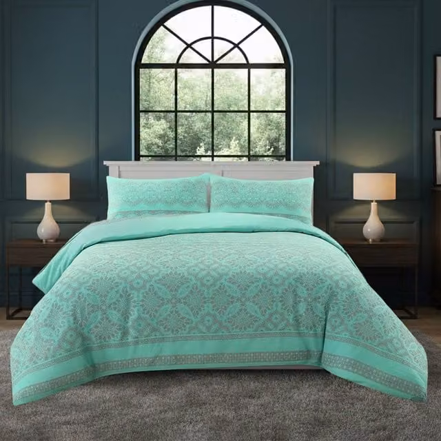 Snug City Elegant Floral Duvet Set and Pillowcase in Mint Green, Double, W: 140 cm, L: 200 cm – 1
