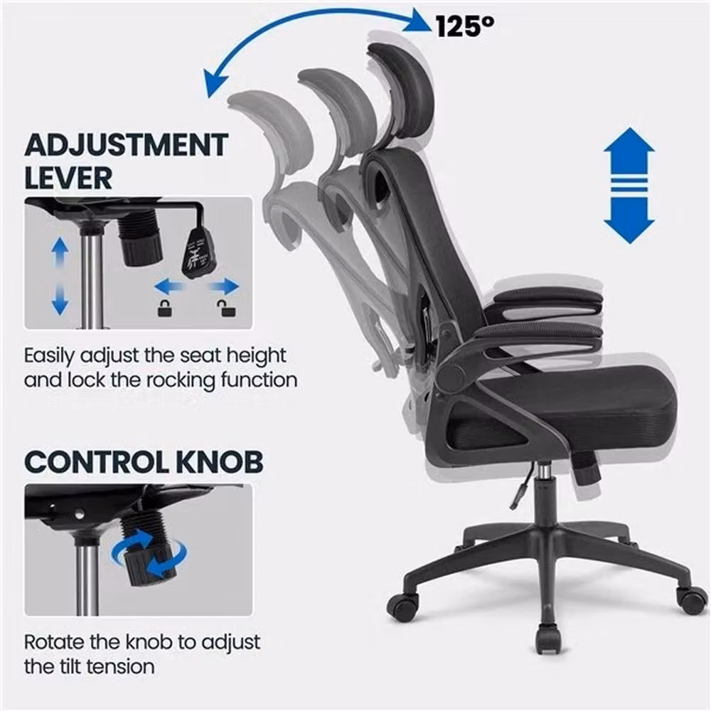 Kelvenix Ergonomic High Back Mesh Office Chair in Black with Headrest and Armrests – 3