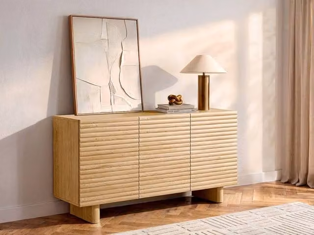 Vente-unique LUDIMA Sideboard with 3 Doors in Light Oak MDF, W/D/H: 150 x 41.8 x 81.3 cm