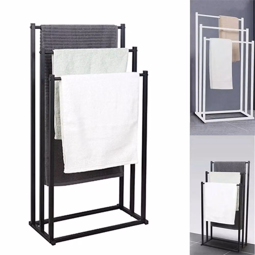 Nordara Black 3-Tier Freestanding Metal Towel Rail Rack, Matt Black, H 86 x W 44 x D 21 cm – 5