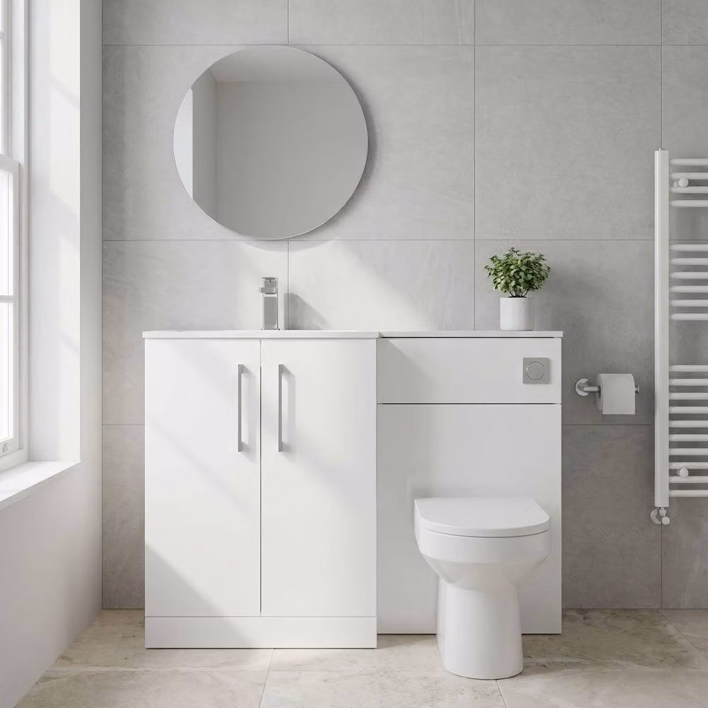 Balterley Bramshall 2 Door Left-Hand Combination Unit, Gloss White, W: 110 cm – 2