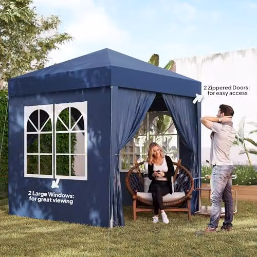 Outsunny Blue Pop Up Garden Gazebo Party Tent Marquee with Windows, W: 200 cm, D: 200 cm, H: 240 cm – 6