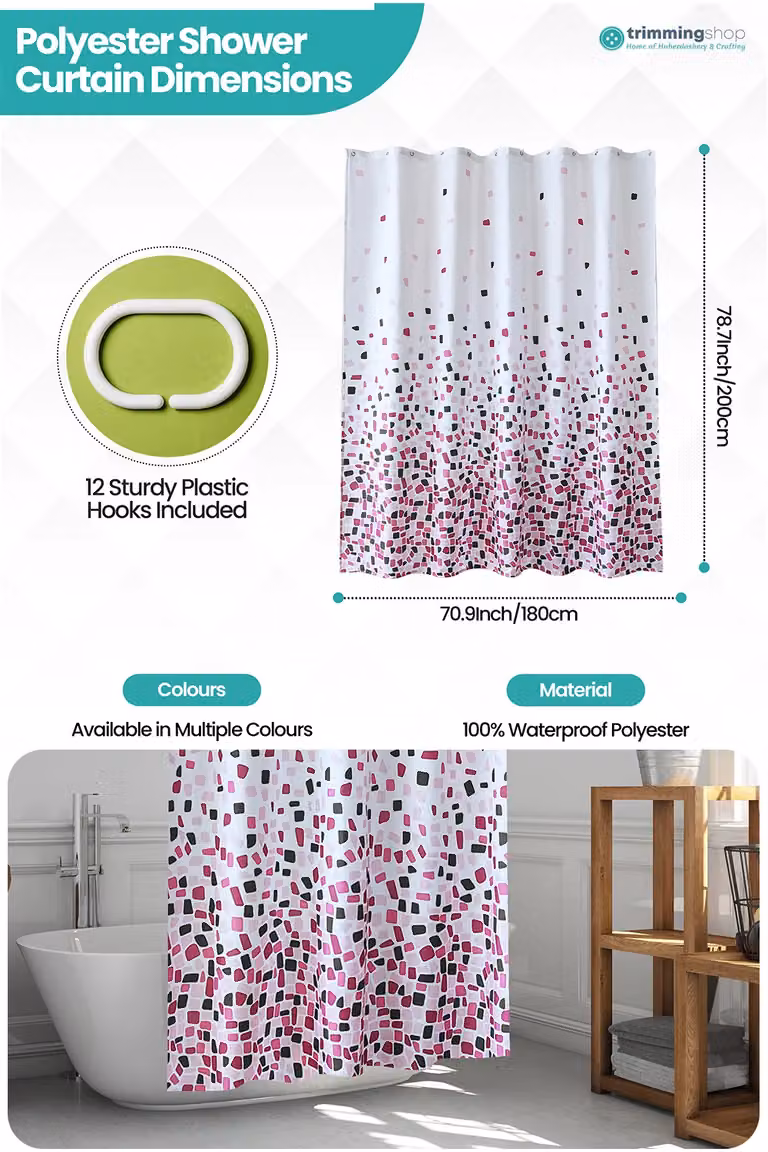 Neel Blue Mandala Polyester Water-Resistant Shower Curtain in Red and Multicolour, W/D/H: 180 x 200 cm