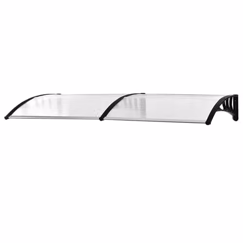 HOMCOM Wall-Mounted Curved Window Porch Canopy Awning in White and Transparent, W/D/H: 195 x 75 x 23 cm – 2