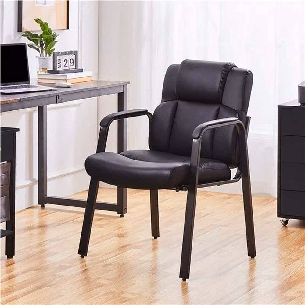 PAWNORA Black PU Leather Executive Reception Chair with Armrests – 5