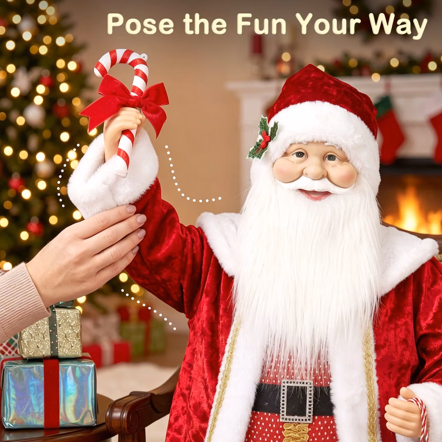 HOMCOM 120cm Life Size Singing and Dancing Animated Santa Claus Decoration in Red with Posable Arms and Sound Touch Activation – 6