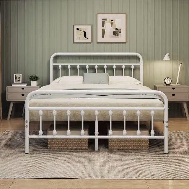 Yaheetech Vintage Metal Bed Frame, White, W/D/H: 180 x 200 cm