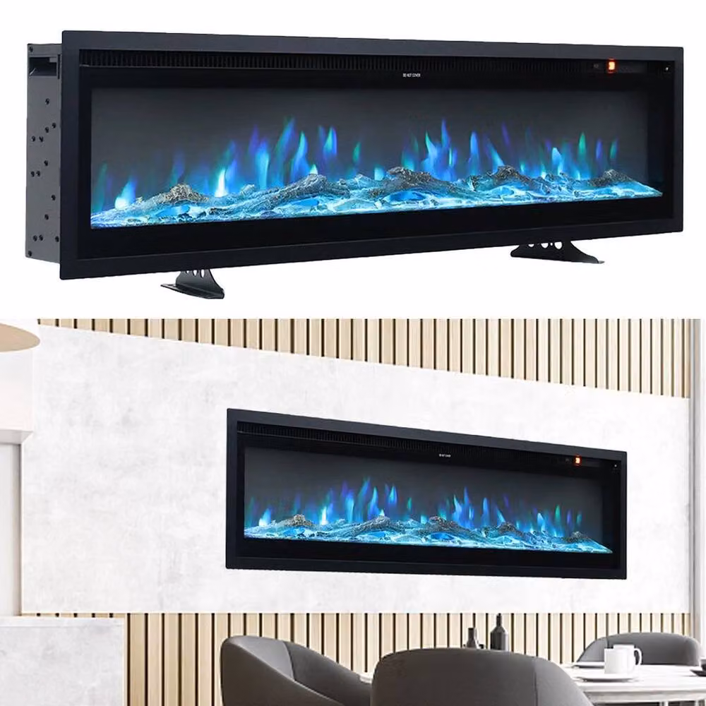 FORGEVIO 80-inch Wall Mounted LED Fireplace with 9 Colour Options in Black – 3