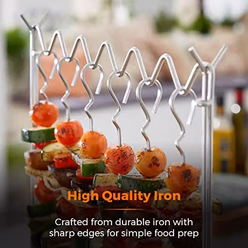 Tower Outdoor Living 6pc Hanging Skewers Set with Stand in Silver Stainless Steel and Wood – 3
