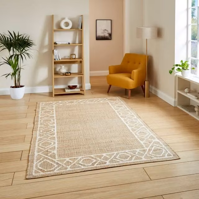 The Rug Shop UK Modern Geometric Jute Area Rug in Beige, W: 160 cm, D: 230 cm – 1