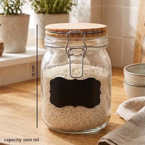 Orsina Airtight Glass Storage Jar with Wood Lid in Transparent, Black or Brown – 2