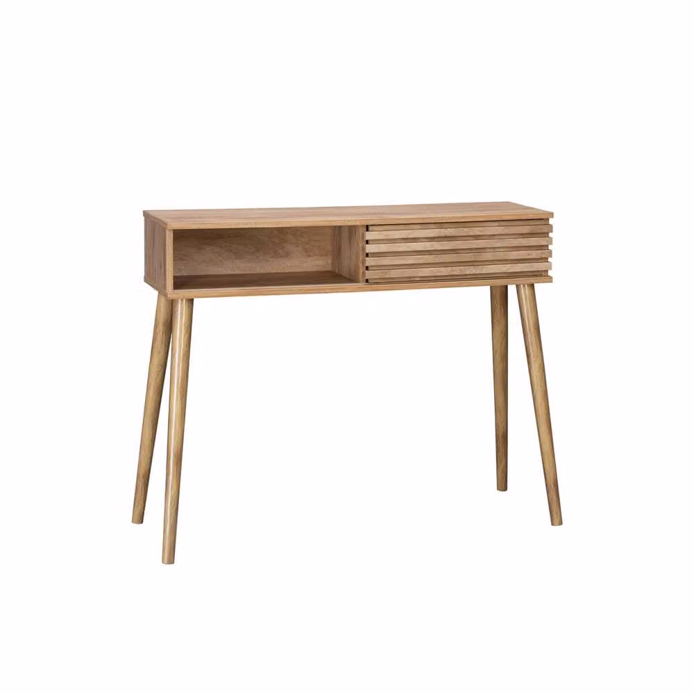 Sweekeec Scandinavian Style Grooved Wood Effect Console Table in Beige, W: 100 cm – 2