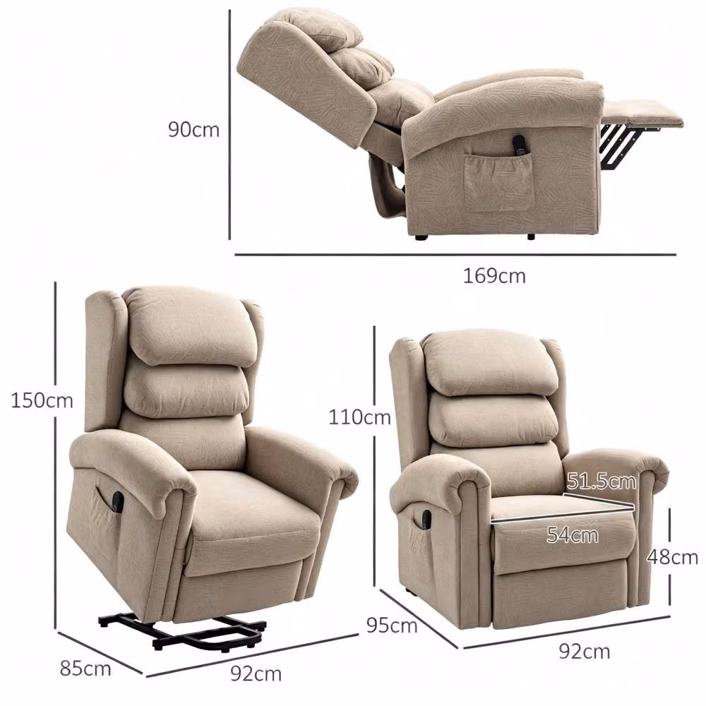 STILVORA Electric Riser Recliner Chair with USB and Side Pockets in Beige Velvet Fabric – 2