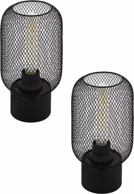 Loops 2 Pack Black Metal Table Lamps with Round Wire Mesh Shade, E27, 60W, H 28.5 cm x W 15 cm x D 15 cm