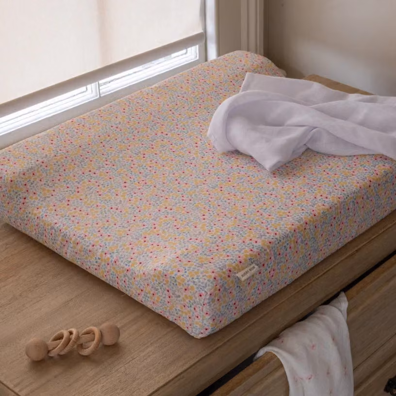 Avery Row Wildflower Garden Baby Changing Mat in Multicolour Pink and Yellow Organic Cotton – 2