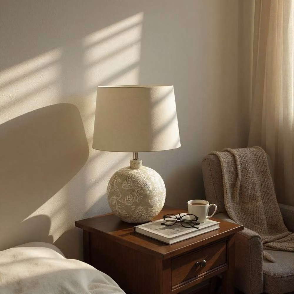Minster Ceramic Table Lamp and Shade in Grey, W/D/H: 40 x 33 x 59 cm – 3