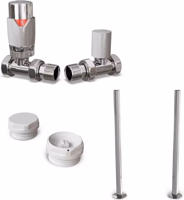 Talus Flair White Thermostatic Radiator Valve Installation Kit with Thermostat Head and 1/2 inch Brass Angle Valve