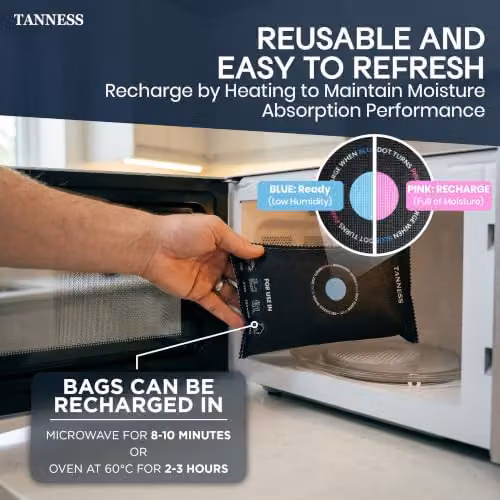 Tanness Reusable Car Dehumidifier Bags with Anti-Slip Pads, 4 Pack, 1kg, Black – 5