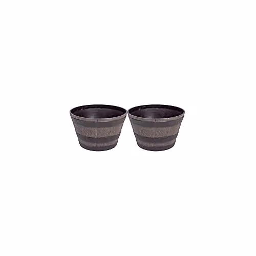 Thompson & Morgan Wooden Effect Barrel Planter, Brown Plastic Outdoor and Indoor Flower Pot – 1