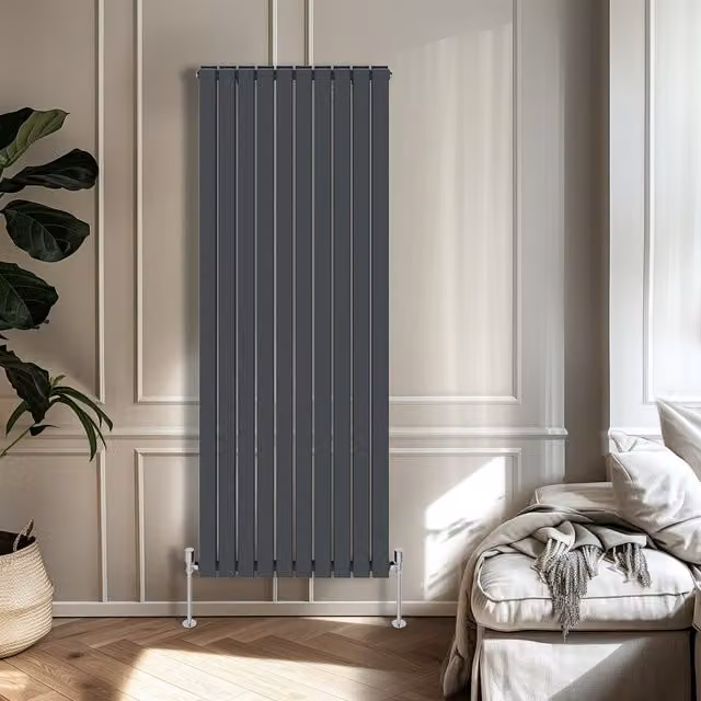 Right Radiators Double Panel Flat Panel Vertical Radiator in Anthracite Grey, Height: 180 cm, Width: 68 cm