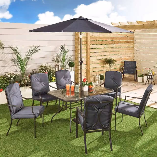 Outdoor Essentials Rio Large Modern Metal and Glass Garden Table