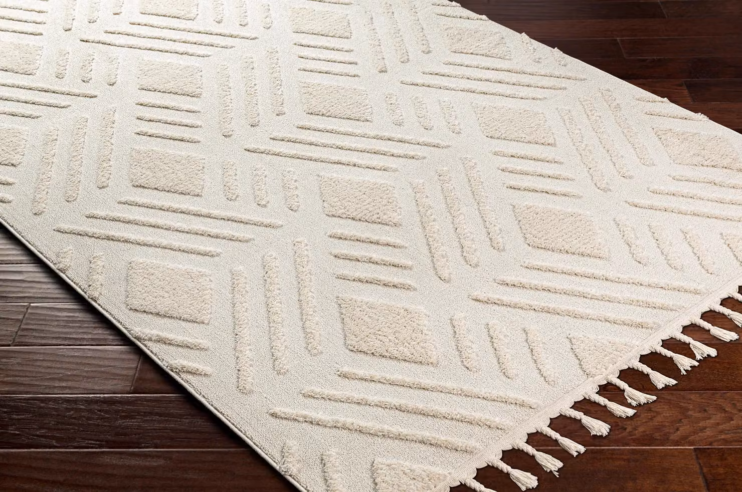 Livabliss Nora Geometric High Pile Fringe Rug in Grey and White, W: 140 cm, D: 200 cm – 3