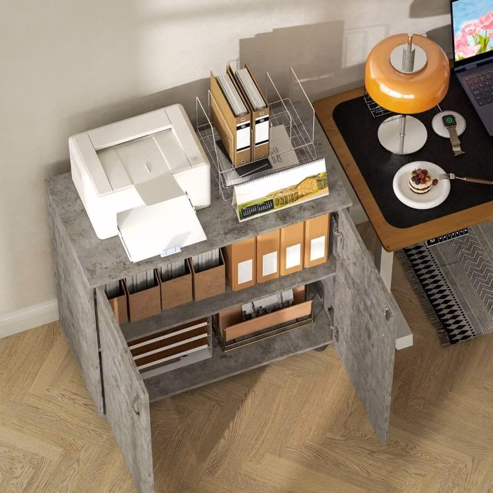 STILVORA Modern Grey Two-Tier Storage Cabinet with Lockable Hinged Doors – 2