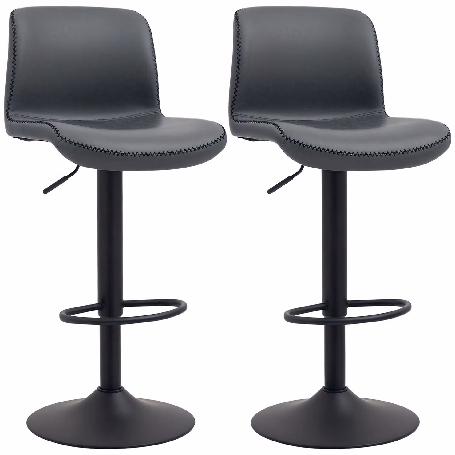 HOMCOM Set of 2 Modern Adjustable Height Barstools in Grey PU Leather – 2