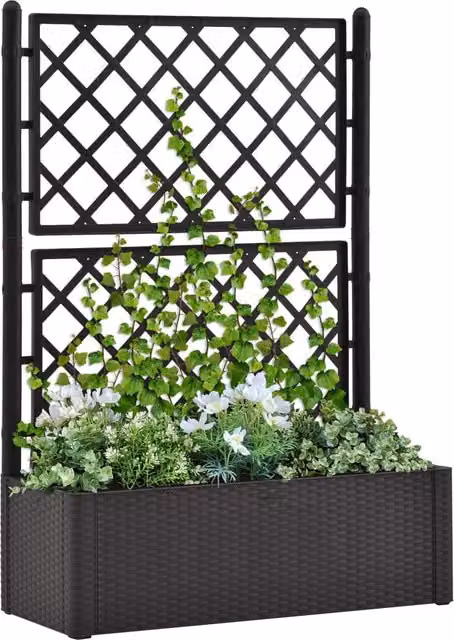 Berkfield Home Garden Raised Bed with Trellis and Self-Watering System in Anthracite Black