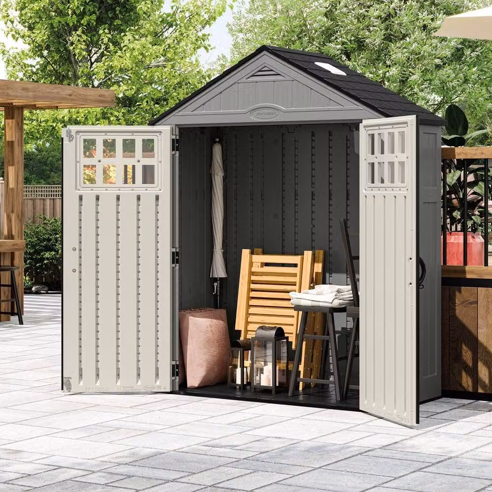 Rowlinsons Sunfast Everett Resin Garden Shed in Grey with Double Doors and Window, W/D/H: 190 x 84 x 236 cm – 3