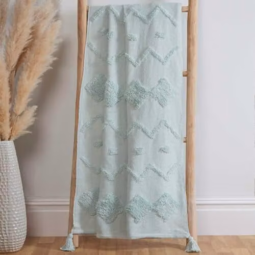 Rapport Home Juniper Cotton Tufted Patterned Throw in Blue/Turquoise, W/D/H: 70 x 70 x 1 cm