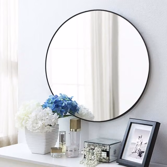 Livingandhome Modern Round Hanging Wall Mirror in Black, Diameter: 70 cm