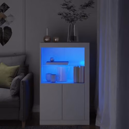 vidaXL Modern White Side Cabinet with Integrated LED Lighting and Glass Doors, W/D/H: 100.0 x 37.0 x 60.5 cm – 2